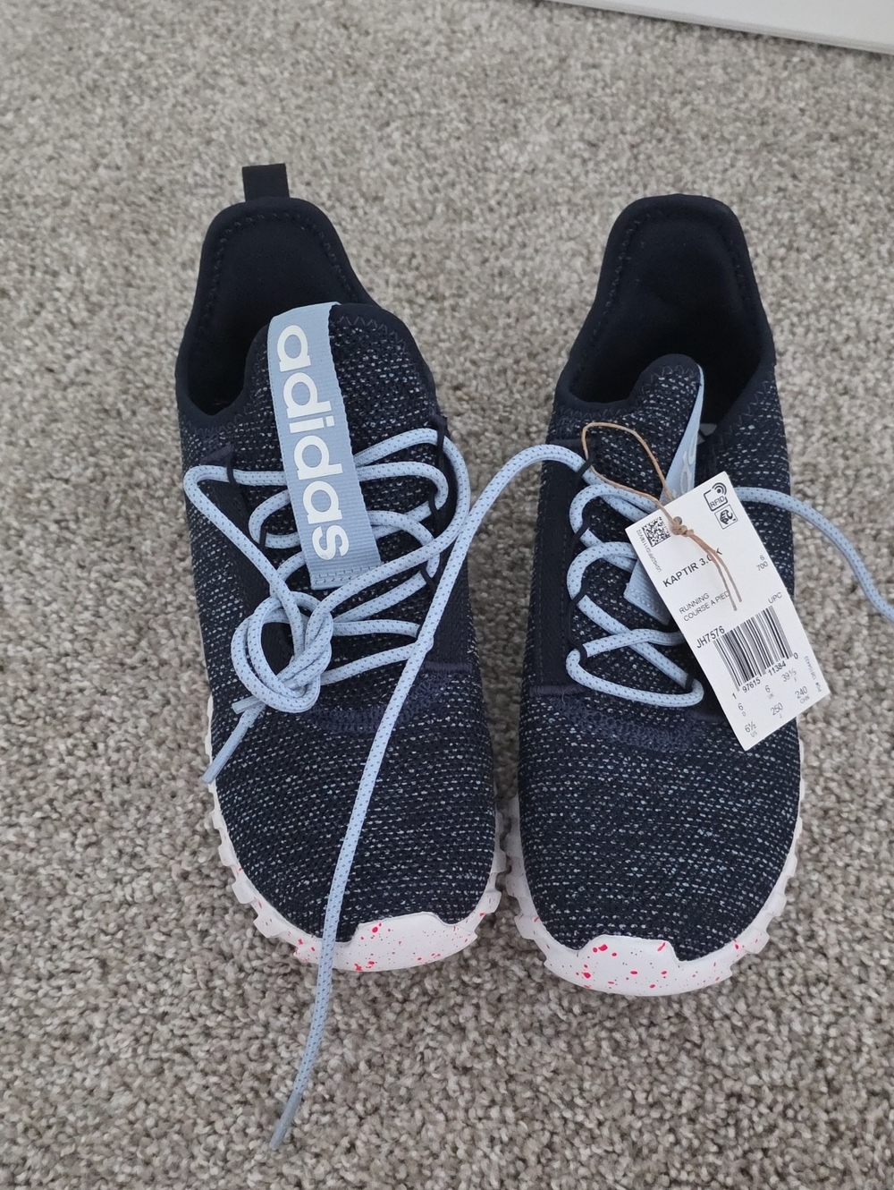 adidas Kids Navy Knit Sneakers with Light Blue Laces